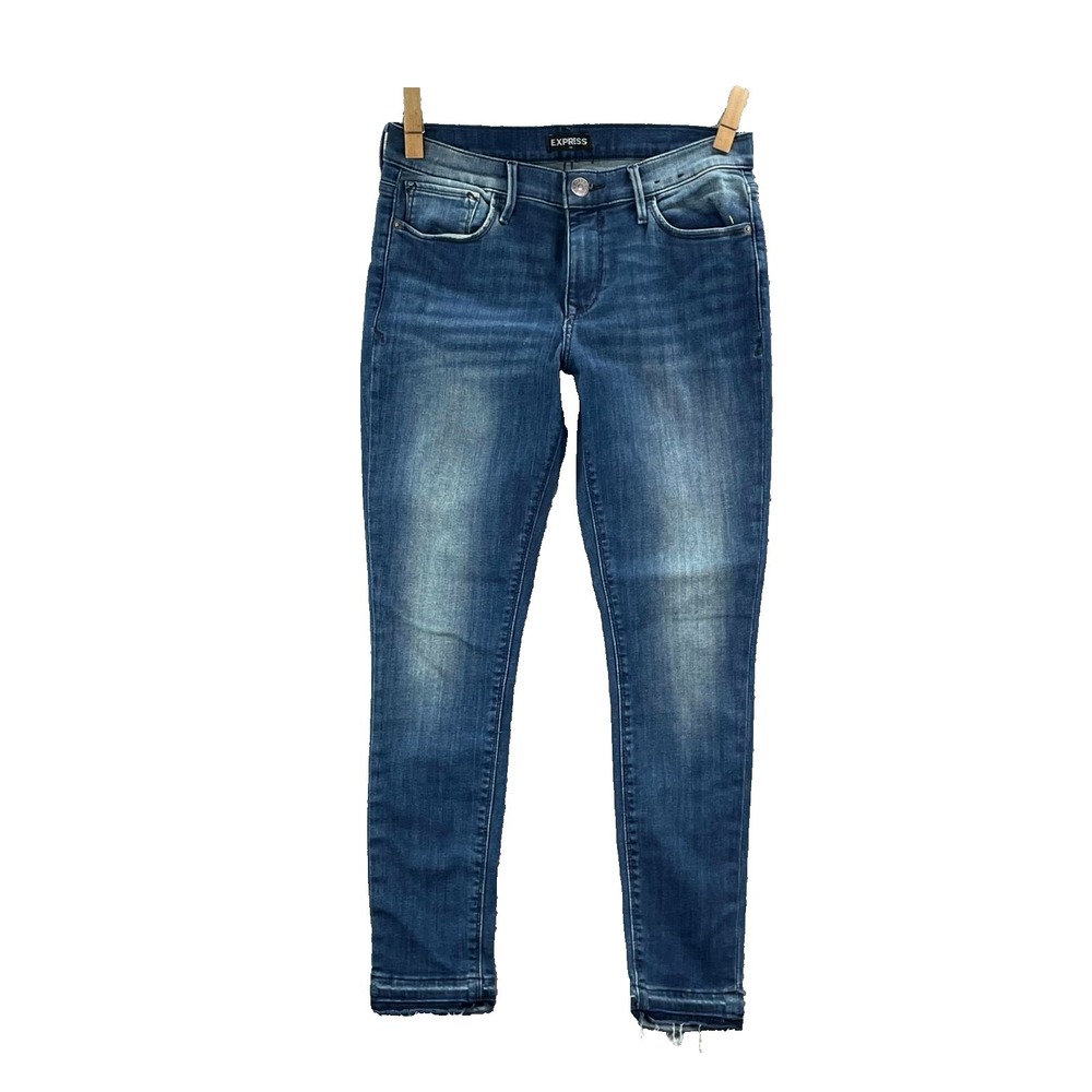 Express Ankle Legging Jeans Women 8 Blue Denim Mid Rise Raw Hem Skate Minimalist